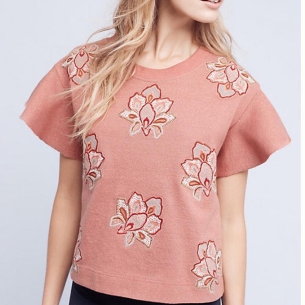 Chloe Oliver Anthropologie Embroidered Pink Sparkle Padma size XS